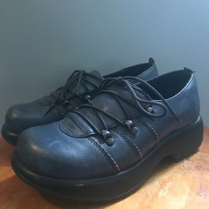 Dansko Navy Leather Lace-Up Clogs